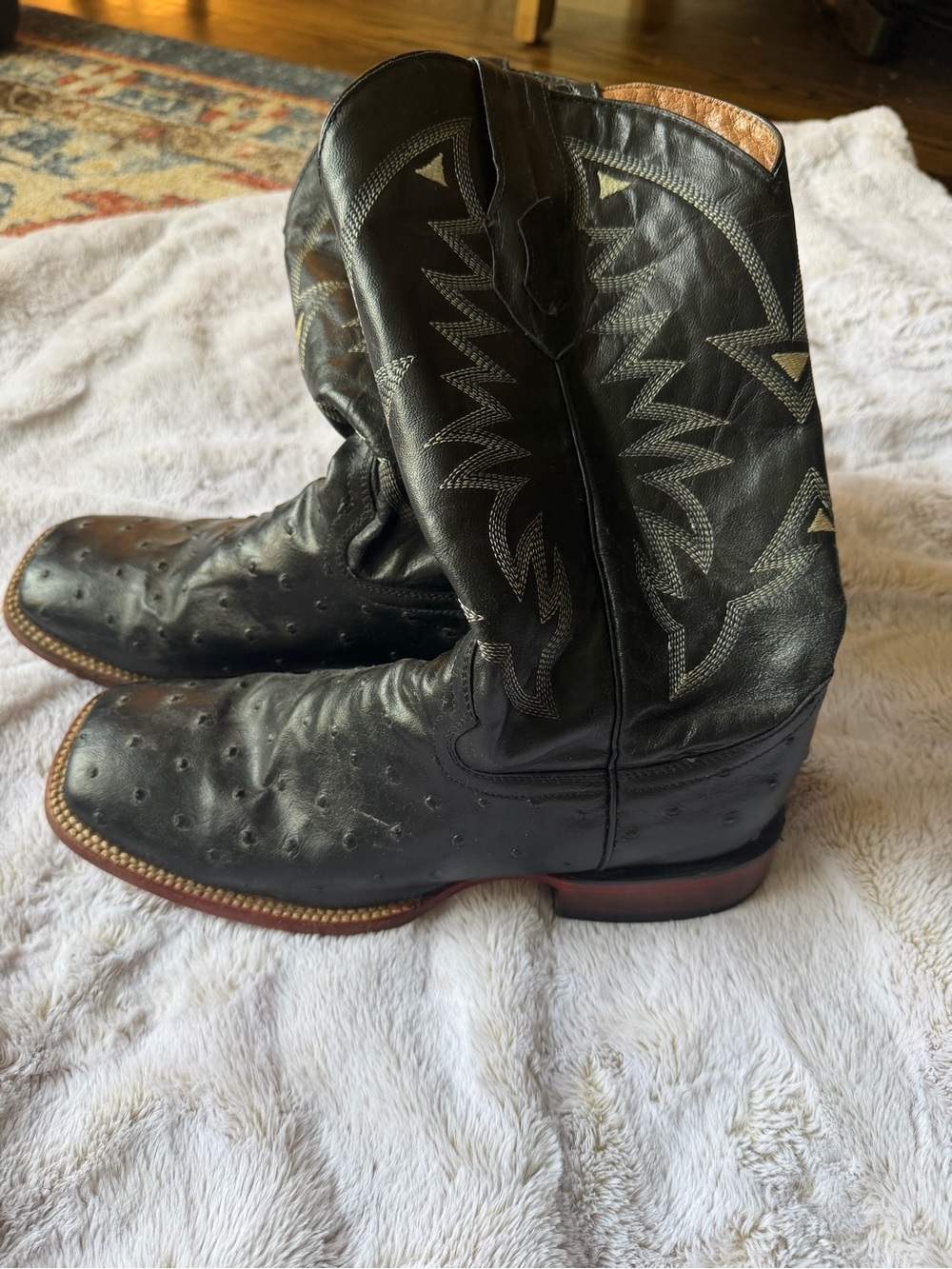 Ferrini Ostrich-Embossed Western Boots — Black — Men’s 9.5